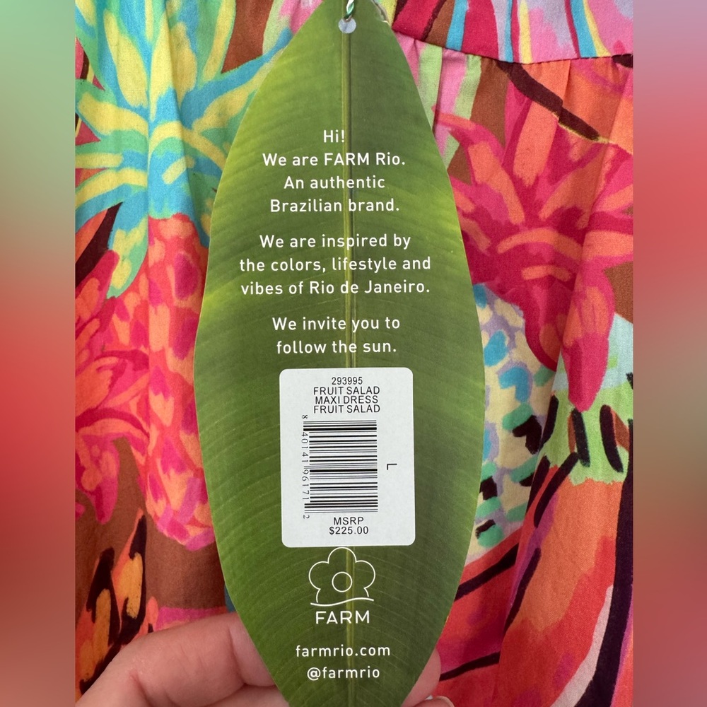 NWT FARM Rio Fruit Salad MIDI Dress Fruit Print with Puff Sleeves Size Large - Picture 2 of 16
